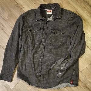 Mens Wranglers Dark Gray Denim Snap Button Shirt XL